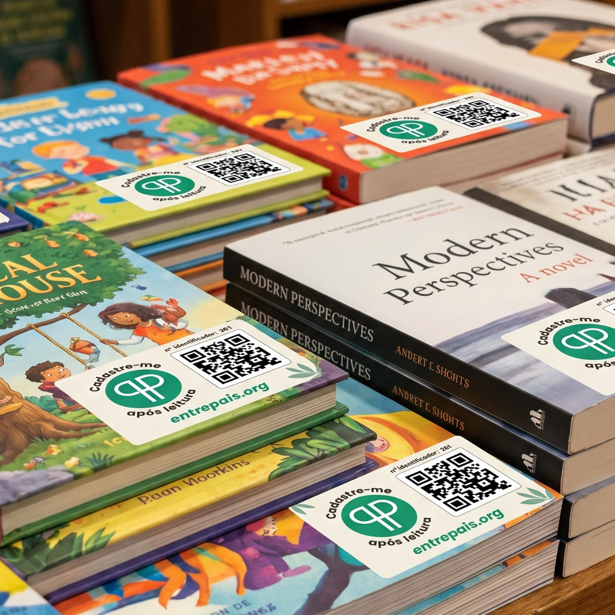 Mockup do selo circular com QR Code aplicado em capa de livro